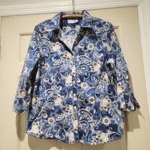 Kim Rogers Women's Long Sleeve Printed Collared Button Down Shirt XL